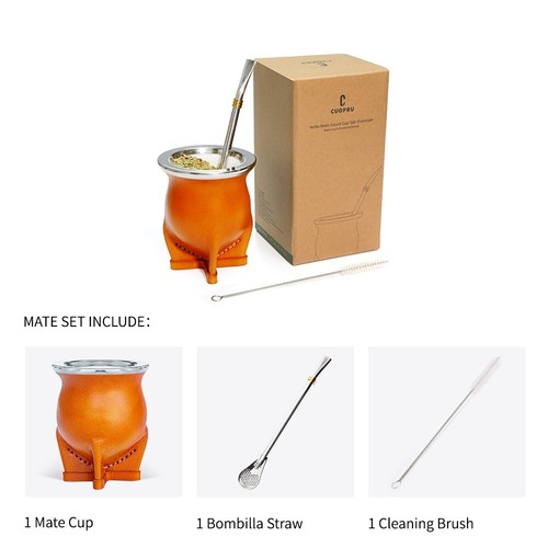 Keramikeinsatz Yerba Mate Tasse Argentina Kürbis mit Mate Bombilla Strohhalm Set - Bild 9 von 31