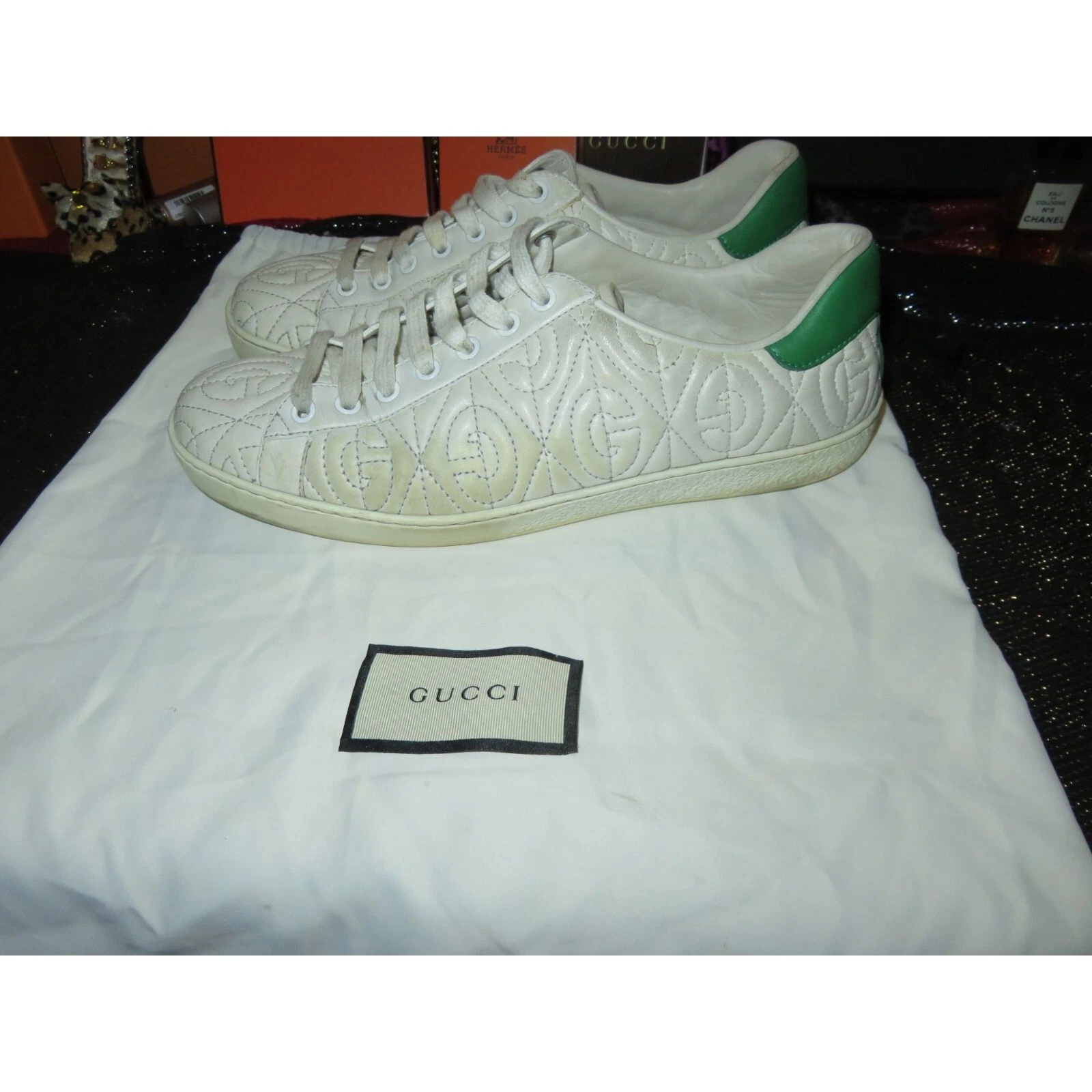 Baskets en cuir matelassé matelassé Gucci Ace matelassé matelassé blanc matelassé 7 hommes 9 femmes