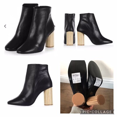 TOPSHOP MARCH BLACK BOOTS WOODEN HEEL UK NEW WITH TAGS RRP £79 UK