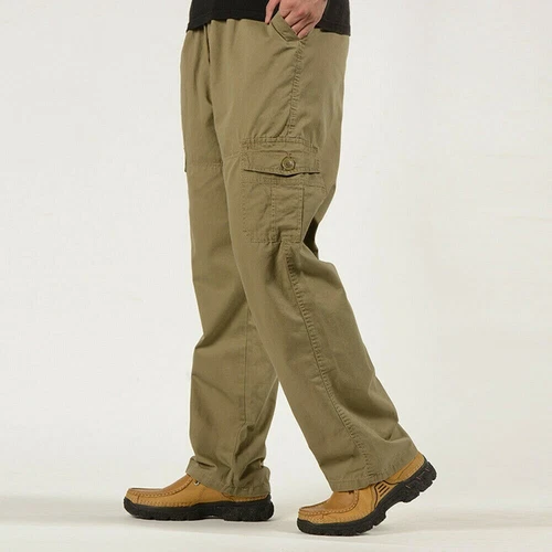 Neu Herren Cargohose gerade Bein Hosen elastische Taille Wanderhose Hose - Bild 1 von 16