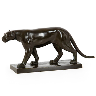 German Art Deco Antique Bronze Sculpture  Stalking Panther , Wilhelm Schade