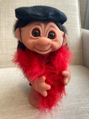 D.A.M. Troll Fifi La Femme with French Beret & Red Boa Made In DENMARK 9'' Tall