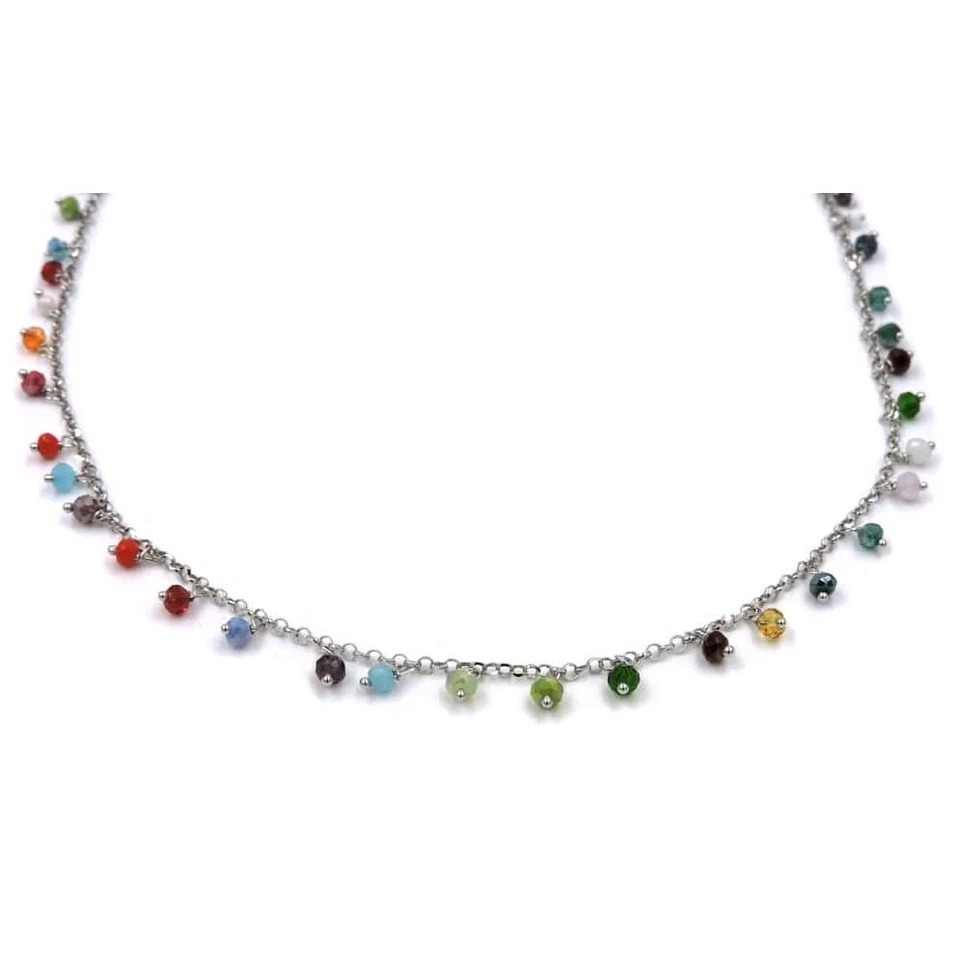 Collana in Argento 925 con Zirconi Pendenti di Vari Colori - Immagine 2 di 4