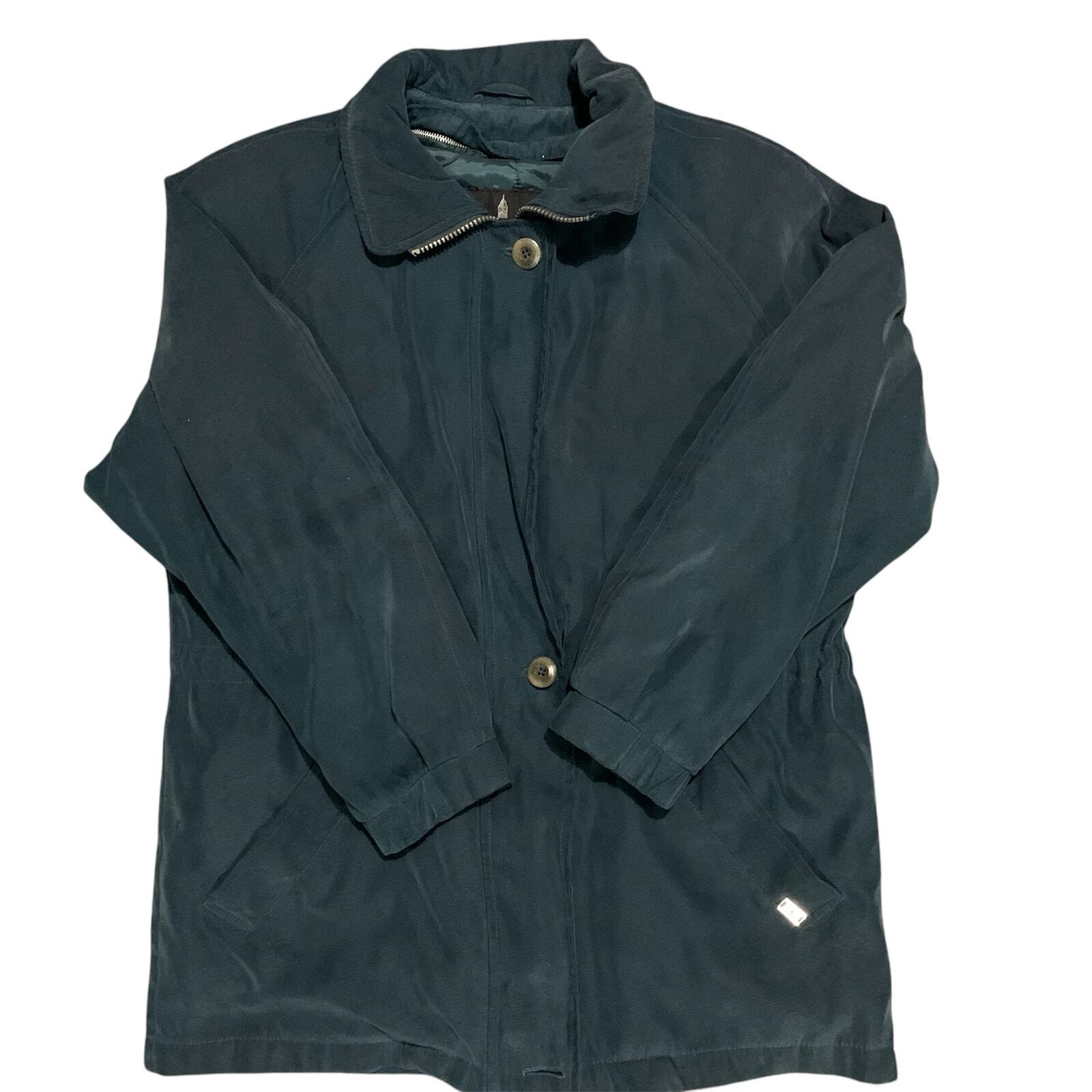 Vintage London Fog Green 2-in-1 Zip-Up Button Jacket Women's Small Petite Lightweight Water-Resistant Coat