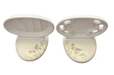 Vtg Ceramic Floral Porcelain Soap Dish  Toothbrush Holder Wall-Mount Reclaimed