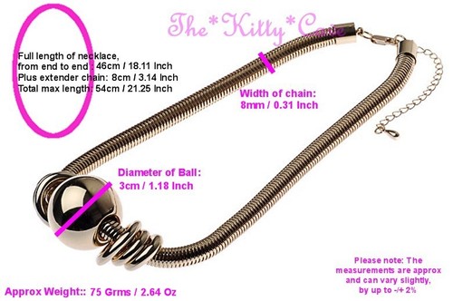 Retro-Chic-16K-Gold-Plated-Big-Ball-Slider-Pendant-on-Thick-Snake-Chain-Necklace