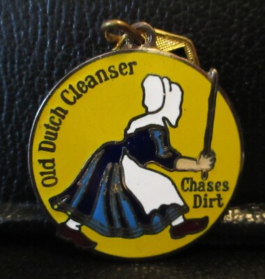 Old Dutch Cleanser Chases Dirt Maid Enamel Pocket Watch Fob Advertising Promo