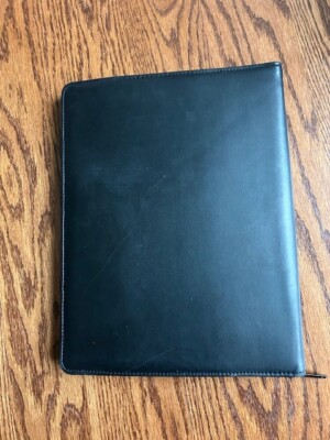 LEEDS Black Folio Notepad Portfolio Organizer Pockets Zippered ASI