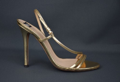 Dolce & Gabbana Sandalias de Tacón con Tirantes de Cuero Dorado Metálico Talla US 9 UK 6 EU 39 - Imagen 2 de 13