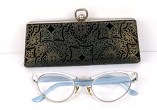 Artcraft Cat Eye 50s Eyeglasses Engraved Silver  Powder Blue 12k GF Bridge