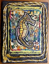 YELLOW SEAHORSE ART DREAM: Original Abstract 1/1 Glenn Shiring Mixed Media 13x18