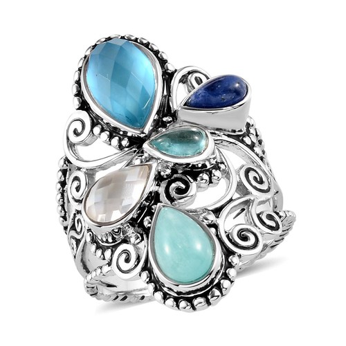 3.50ctw Sajen Silver Quartz Doublet & Multigem Ring Platinum Plated Size 7