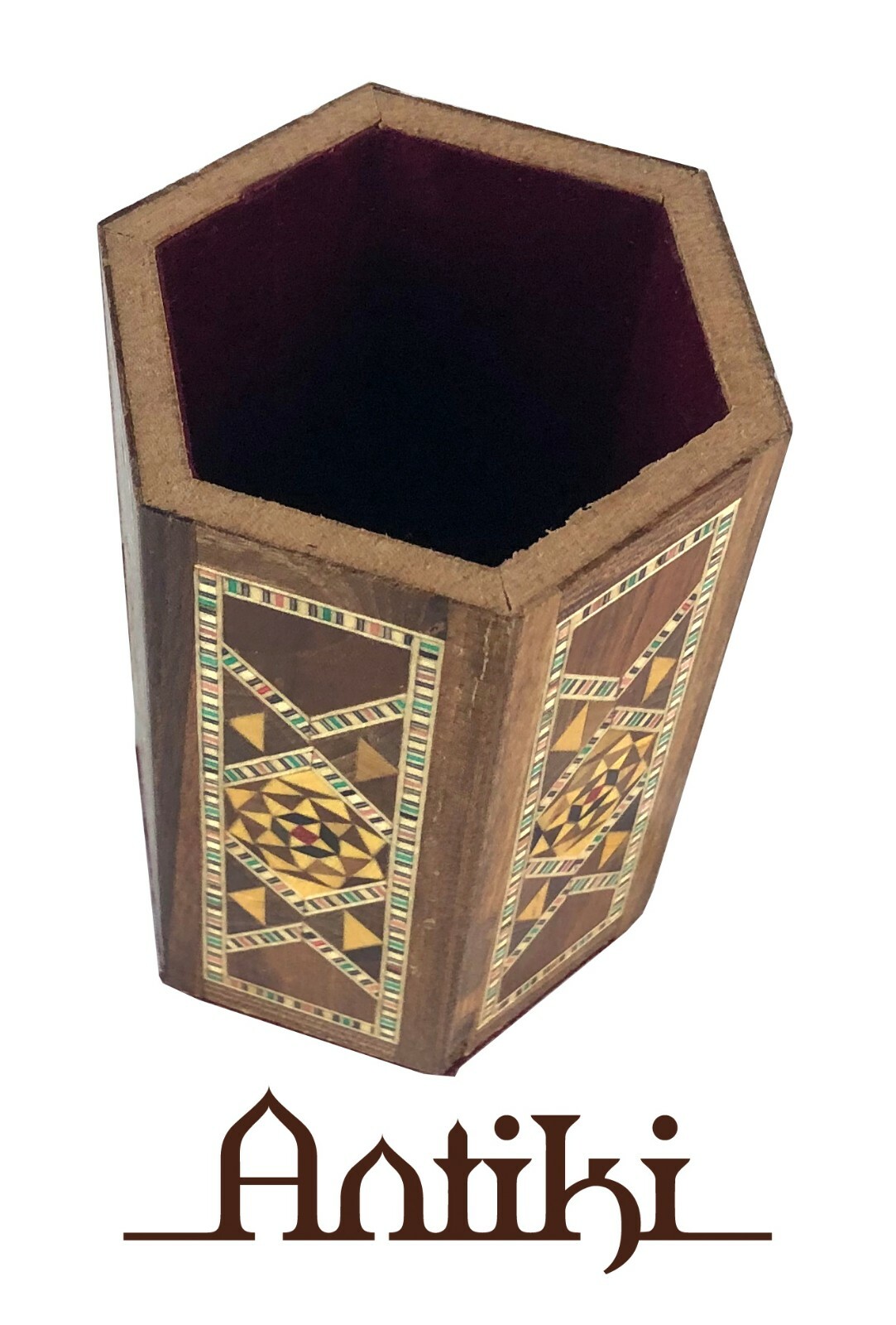 Handmade mosaic wooden pencil cup