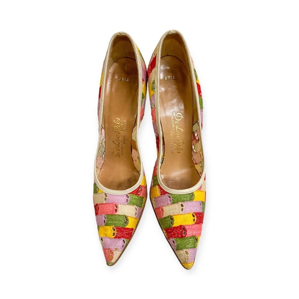 Zapatos de salón DeLiso Debs de Palter/Deliso Aria vintage, en bordado multicolor, talla Foto 2 de 4