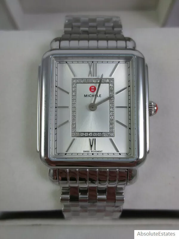 NEW Michele Deco II Silver Diamond Watch MWW06X000035 Stainless
