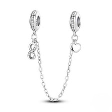 S925 Sterling Silver Heart and Infinity Love Safety Chain Charm For Bracelets
