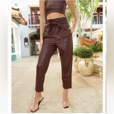 Commando Faux Leather Paperbag Pants in Oxblood Size Small