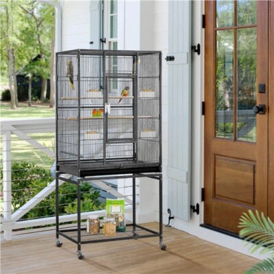 PawHut Vogelkäfig 97x58x160 Cm – Mit Rollen, Sitzstangen, Spielzeug, Für Wellensittiche & Kleine Vögel