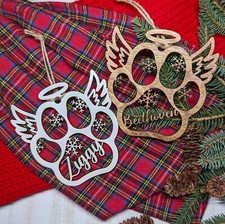 Memorial Pet Christmas Ornament  Angel Snowflake Paw Print Custom Christmas Orn