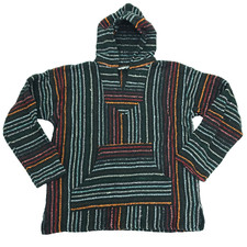 CienFuegos Baja Hoodie Men Medium Black Surfer Drug Rug Striped Pullover Poncho