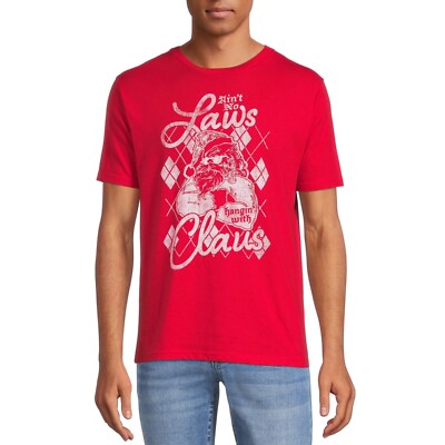 HOLIDAY TIME MEN'S HANGING WITH CLAUS GRAPHIC T-SHIRT RED L (42-44