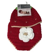 Hand Crocheted Hat And Diaper Cover Strawberry Sz 0-9 Months Infant Baby Photo