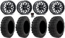 Raceline Krank 14" Wheels Black 26" Dual Threat Tires Kawasaki Brute Force IRS