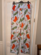 Rick and Morty Pickle Rick Christmas Pajama Pants Light Blue Fleece Size L