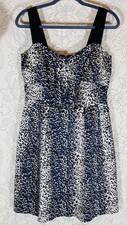 Guess Sz 12 Women’s Deep Blue/White/Black Leopard Pleated Mini Dress Sleeveless