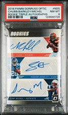 Saquon Barkley/Nick Chubb 2018 Donruss Optic Rookie Triple /15 Auto PSA8 NM-MT