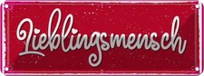 Blechschild 10x27 cm Lieblingsmensch Liebe Deko Geschenk Metall Schild