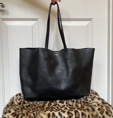 Saint Laurent YSL Black Calfskin Leather Shopping Tote Bag - Made in Italy AS IS