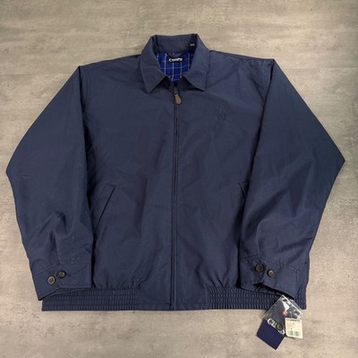 Chaps Harrington Jacket Mens Large Navy Blue Full Zip Windowpane Lined NWT