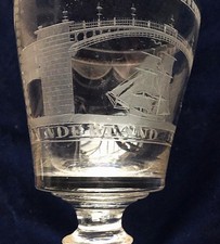 PRETTY  19thc Antique Engraved Rummer Glass of Sunderland Bridge Georgian Style