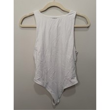 Babaton Aritzia White Sleeveless Bodysuit High Neck Snap Closure Medium