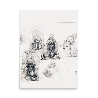 Vintage Leonardo da Vinci Sketch Print Renaissance Drawing Wall Decor