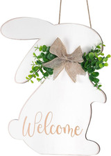 Easter Decorations Door Sign, Wooden Rustic Welcome Easter Front Door Hanger, Wh