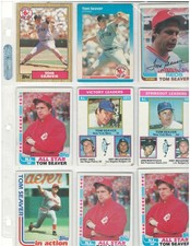 BASEBALL CARDS TOM SEAVER LOT OF 9 HOF GOOD CONDITION W/SHEET PROTECTOR.