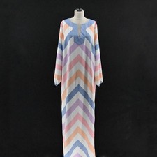 Sail to Sable Charade Maxi Dress Size L Caftan Pastel Long Sleeve Chevron STS