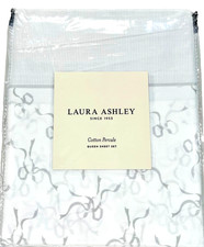 Queen Sheet Set Crisp Cool 100 Cotton Percale Trailing Bows Laura Ashley Grey