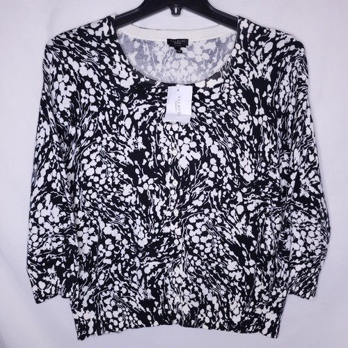 Talbots Strickjacke Pullover XL geblümt schwarz, weiß Pima Baumwolle Neu mit Etikett