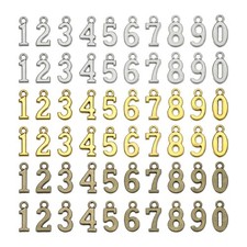 Alloy Metal Number Pendant 0-9 Number Bead Bronze,Silver,Gold 6 Sets/60pcs