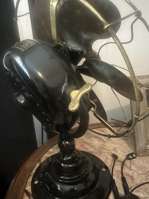 Vintage 1911 Emerson Table/Desk Electric Fan, Black & Brass Metal, 6-Blade