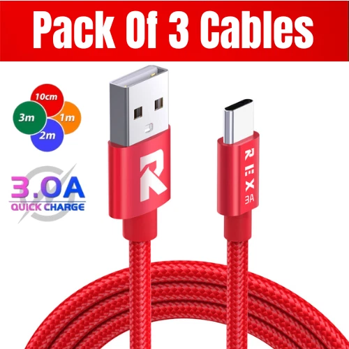 USB A to USB-C Cable 3A Samsung Fast Charger Braided Long Type C Lead  1M 2M 3M