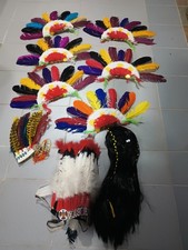 Lot Of 8 Indian Headdresses Black Wig Indian Dress Up Costume Party Pow Wow