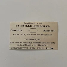 Cassville Democrat Chas. Ray Cassville MO 1890 Newspaper Ad SAI7-S14