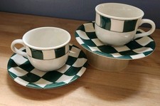 Service For 2 - WBACH Japan Green Checkered Mug & Saucer Waechtersbach