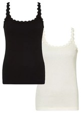 FREEMANS Pack of 2 Lace Trim Cami Tops Black/Cream  UK  6/8     (fj116-15)