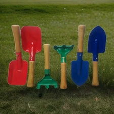 6 Kids Garden Outdoor Hand Tools Colorful Metal Wood Handle Sand Dirt Play Beach