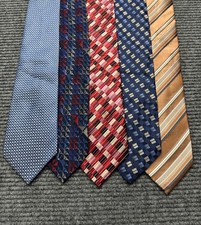 Geoffrey Beene Tie Lot 5 Men 100 Silk Blue Red Copper Geometric Striped Necktie